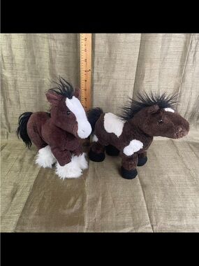 Lot of 2 Ganz Webkinz Clydesdale Horse Pinto Horse Plush Stuffed Animal NO CODE